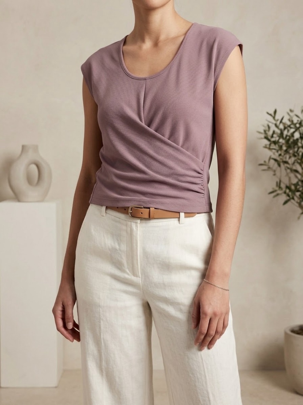 Athleta Mauve Twist-Waist Cap Sleeve Tank NWOT size XS